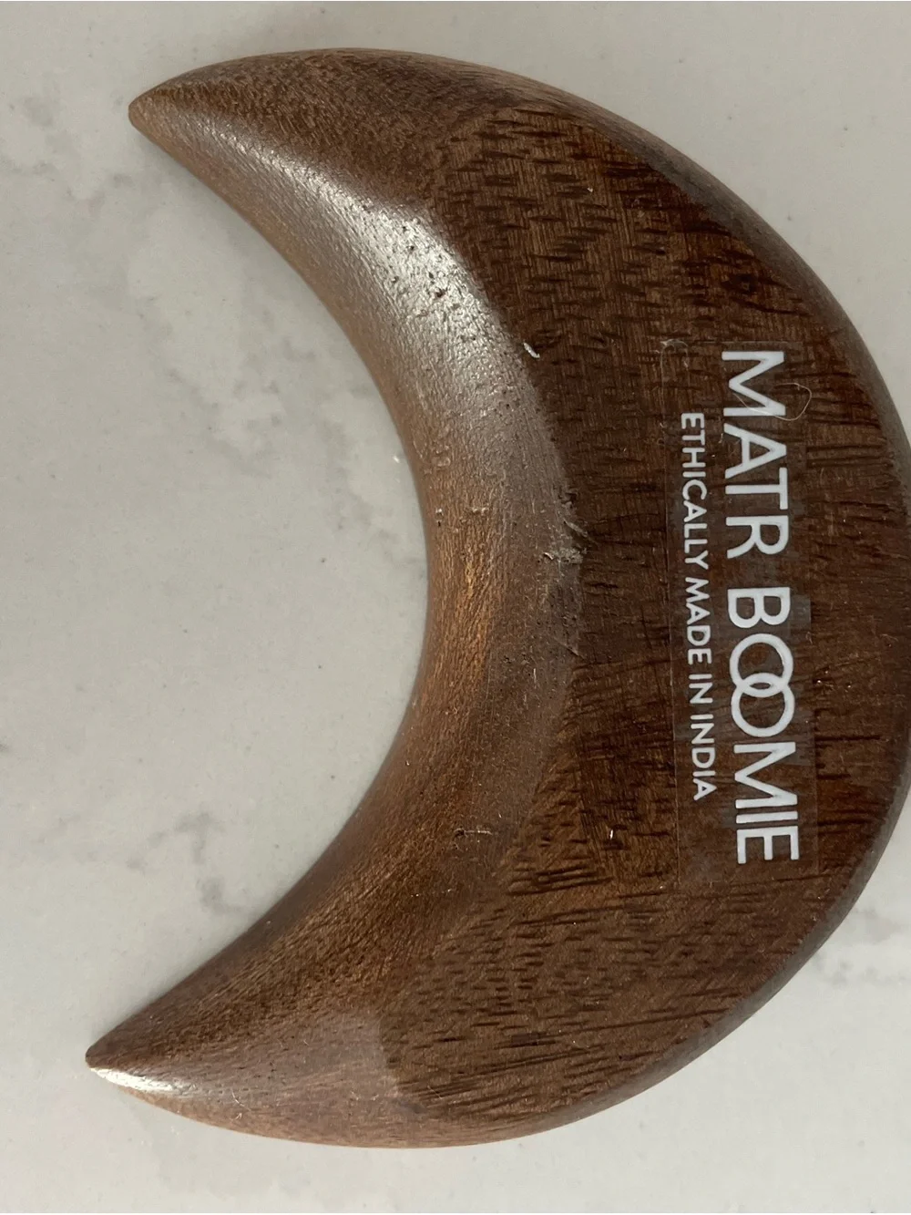 MATR BOOMIE Wooden Crescent Moon Decor Brass Inlay Constellation Made in India